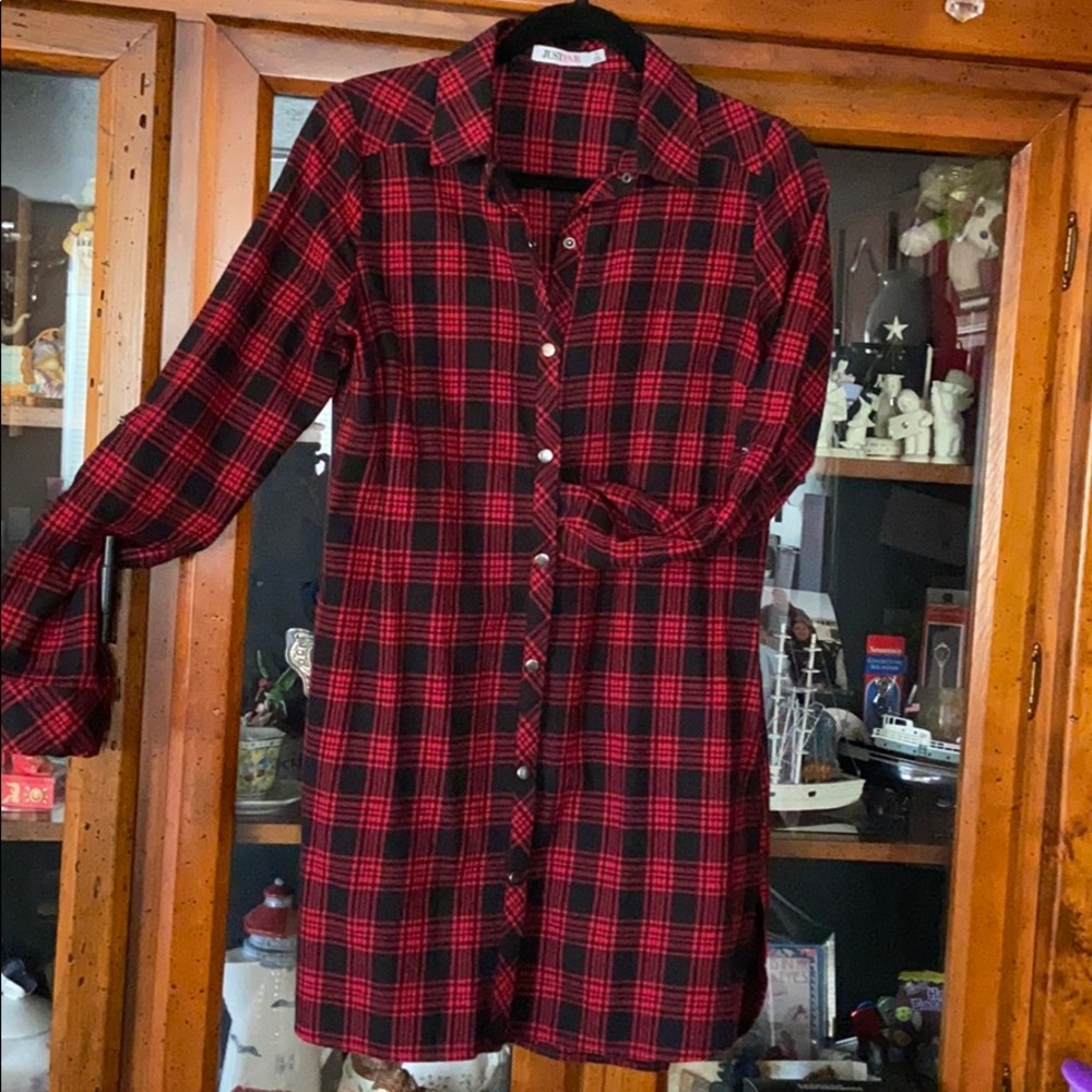 Flannel tunic, w/pockets, sleeves long or rolled